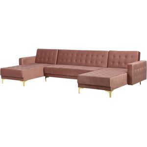 Beliani - Ecksofa Rosa Samtstoff U-Förmig Schlaffunktion Klassisch Wohnzimmer