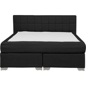 Beliani - Bett Schwarz 140 x 200 cm Polsterbezug Mit Untergestelle und Taschenfederkernmatratzen Quadratischen Steppnähte Elegant Klassisch