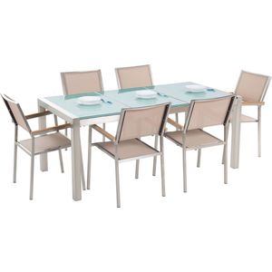 Beliani GROSSETO  - Tuinset voor 6 driedelig - Zilver/Beige - Veiligheidsglas