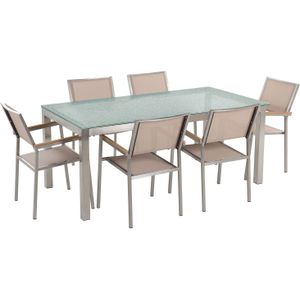 Beliani GROSSETO  - Tuinset voor 6 enkel - Zilver/Beige - Veiligheidsglas