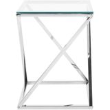 Bijzettafel zilver staal frame glas vierkant tafelblad geometrisch glamour design