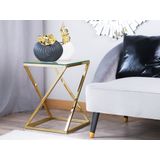 Bijzettafel goud staal frame glas vierkant tafelblad geometrisch glamour design