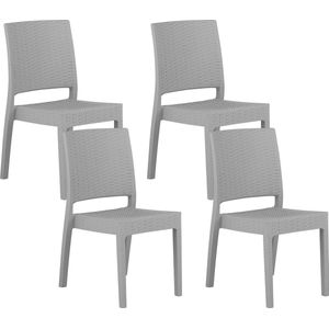 Tuinstoel tafel lichtgrijs wicker set van 4