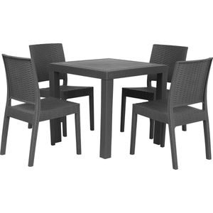 Tuinset tafel en stoelen donkergrijs wicker 4-zits