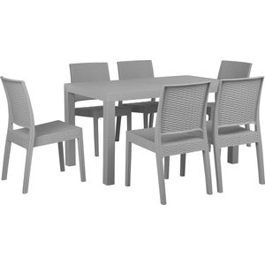 Tuinset tafel en stoelen lichtgrijs wicker 6-zits