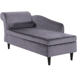 Beliani LUIRO - Chaise longue-grijs-Fluweel: Luxe en comfortabele chaise longue met opbergruimte