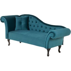 Beliani LATTES - Chaise longue in fluweel, blauw, met klassiek Chesterfield design