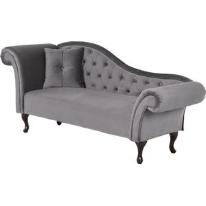 Beliani Lattes - Chaise Longue in Grijs Fluweel: Klassiek Chesterfield Design, Comfortabel en Stijlvol