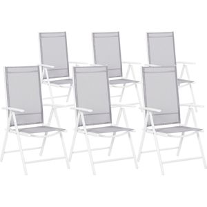 Tuinset grijs aluminium set van 6 stoelen vouwbaar verstelbare rugleuning