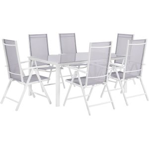 Tuinset grijs aluminium eettafel met 6 stoelen vouwbaar verstelbare rugleuning