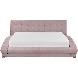 Waterbed 160 x 200 cm roze fluweel stof gebogen frame met accessoires hedendaags geknoopt hoofdbord