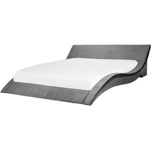 Waterbed 180 x 200 cm grijs fluweel gestoffeerd gebogen frame met accessoires hedendaags