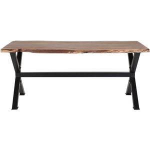 Eettafel hout bruin met zwart 95 x 180 cm handgemaakte rechthoekig klassiek