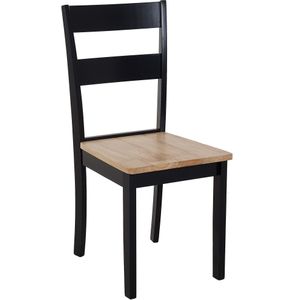 Set van 2 Eetkamer Stoelen Zwart en Licht Rubberhout Latten Rugleuning Cottage Stijl