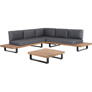 Lounge Set Hellbraun FSC-Zertifiziertes Akazienholz 5-Sitzer mit Auflagen Dunkelgrau Modern Tisch 82x82 cm Garten Terrasse Außenbereich Outdoor