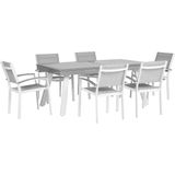 Tuinset lichtgrijs/wit aluminium 7-delig uitschuifbaar tafelblad