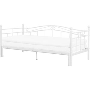 Metalen bed wit 90 x 200 cm uitschuifbaar met lattenbodem metalen ornamenten pull-out functie romantisch klassiek