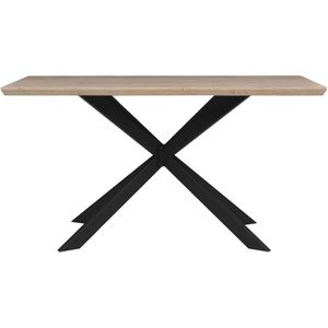 Eettafel licht hout tafelblad zwart metaal poten 140 x 80 cm 6 zitting rechthoekig industrieel
