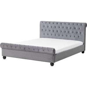 AVALLON - Tweepersoonsbed - Grijs - 140 x 200 cm - Fluweel