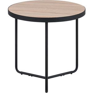 Couchtisch Heller Holzfarbton / Schwarz MDF Platte Stabiles Metallgestell Rund Modern Industriell