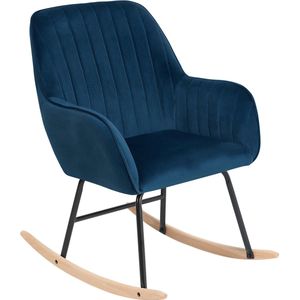 Moderne schommelstoel Houten Schaatsen Wipstoel Fluwelen Zitting Kobalt Blauw Liarum