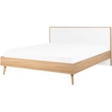 SERRIS - Bed LED - Lichte houtkleur - 160 x 200 cm - Vezelplaat