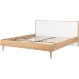 SERRIS - Bed LED - Lichte houtkleur - 160 x 200 cm - Vezelplaat