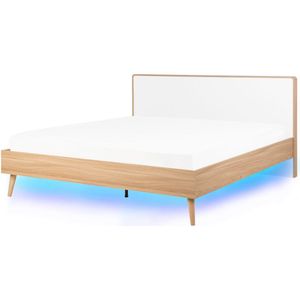 SERRIS - Bed LED - Lichte houtkleur - 160 x 200 cm - Vezelplaat