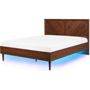 MIALET - Bed LED - Donkere Houtkleur - 140 X 200 cm - Vezelplaat