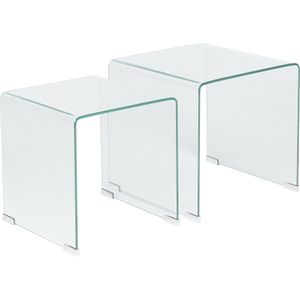 Set van 2 bijzettafels transparant glas rechthoekig minimalistisch