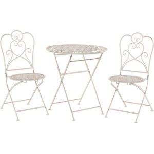 Bistroset beige staal tafel 2 stoelen opklapbaar