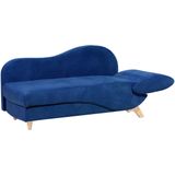 Chaise longue donkerblauw fluweel opbergruimte verstelbare armleuning rechtszijdig