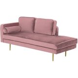 Beliani MIRAMAS - Moderne Chaise Longue in Oud-Roze Fluweel | Stevige Zit | Decoratief Rugkussen | Glamoureus Design