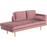 Beliani MIRAMAS - Chaise longue roze fluweel | Moderne uitstraling | Stevige zit | Decoratief en praktisch rugkussen