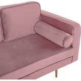 Beliani MIRAMAS - Chaise longue roze fluweel | Moderne uitstraling | Stevige zit | Decoratief en praktisch rugkussen