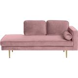 Beliani MIRAMAS - Chaise longue roze fluweel | Moderne uitstraling | Stevige zit | Decoratief en praktisch rugkussen