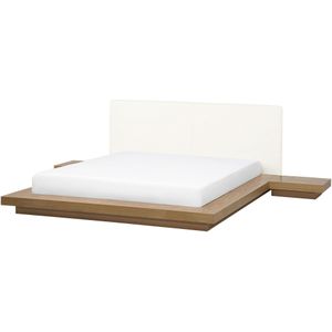 Waterbed lichtbruin 160 x 200 cm met nachtkastjes hout gefineerd MDF board elegant Japanse stijl