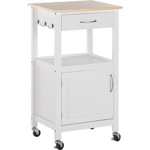 Beliani - Servierwagen Weiß mdf Platte Gummibaumholz Kiefernholz 89 x 39 x 48 cm Landhausstil Traditionell Praktisch Multifunktional Wohnzimmer
