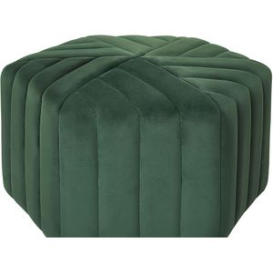 Poef Zitting Kruk Donkergroen Fluweel Stof 100% Polyester Woonkamer Retro Look Zeshoek