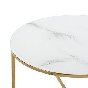 Koffietafel rond marmer effect wit goud basis 70 cm glamour modern minimalistisch