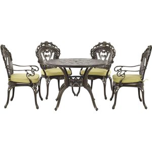 Tuinset tafel 4 stoelen donkerbruin/groen aluminium gepolijst retro