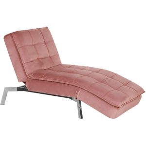 Beliani LOIRET - Verstelbare Chaise Longue in Roze Fluweel | Comfortabele Bank voor Lezen en Ontspannen | Glamoureus Design