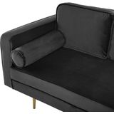 Beliani MIRAMAS - Moderne Chaise Longue van Zwart Fluweel - Stevige Zit - Decoratief en Praktisch Rugkussen - 100% Polyester - 171x63x79 cm