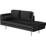 Beliani MIRAMAS - Moderne Chaise Longue van Zwart Fluweel - Stevige Zit - Decoratief en Praktisch Rugkussen - 100% Polyester - 171x63x79 cm