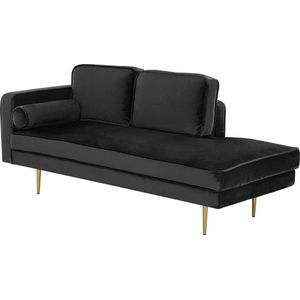 Beliani MIRAMAS - Moderne Chaise Longue van Zwart Fluweel - Stevige Zit - Decoratief en Praktisch Rugkussen - 100% Polyester - 171x63x79 cm