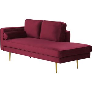 Beliani Miramas - Moderne Chaise Longue in Donkerrood Fluweel | Stevige Zit | Decoratief en Praktisch Rugkussen