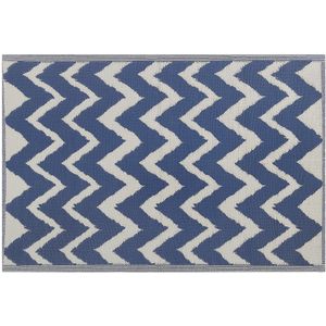 Buitenkleed blauw/wit polypropyleen zigzagpatroon 120 x 180 cm