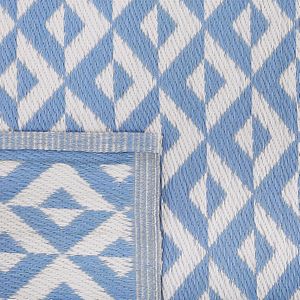 Buitenkleed lichtblauw/wit polypropyleen ruitpatroon 120 x 180 cm