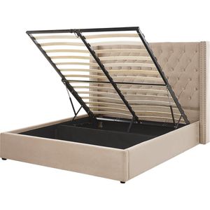 LUBBON - Bed met opbergruimte - Beige - 160 x 200 cm - Fluweel