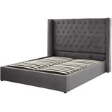 LUBBON - Bed met opbergruimte - Grijs - 160 x 200 cm - Fluweel